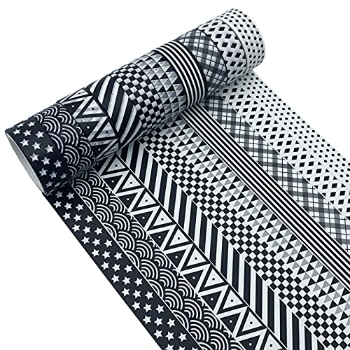 UOOOM 10 Rolls Schwarz Weiß Washi Tape Masking Tape deko klebeband buntes Klebebänder DIY scrapbook deko (Schwarz Weiß) von UOOOM