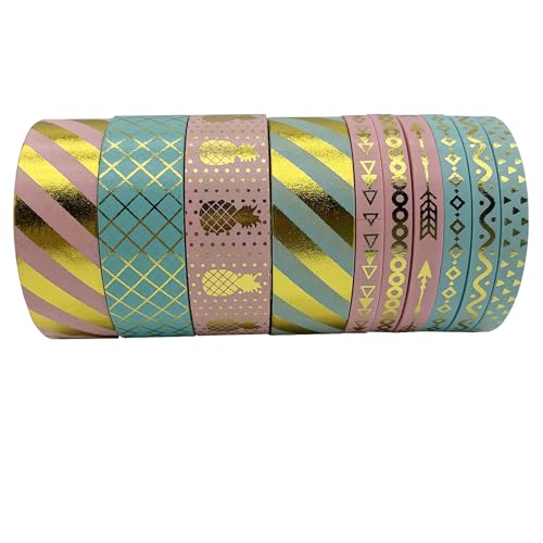 UOOOM 10 Rolls Beautiful Farbe und Gold Washi Tape Masking Tape deko klebeband buntes Klebebänder DIY scrapbook deko (Design 9063) von UOOOM