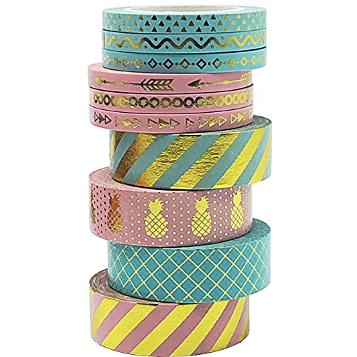 UOOOM 10 Rolls Beautiful Farbe und Gold Washi Tape Masking Tape deko klebeband buntes Klebebänder DIY scrapbook deko (Design 9063) von UOOOM