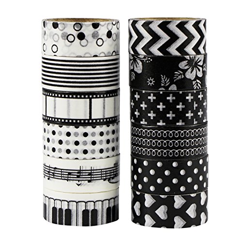 UOOOM 12 Rolls Beautiful Washi Tape Masking Tape deko Klebeband buntes Klebebänder DIY Scrapbook deko (Black) von UOOOM