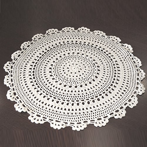 uooom 2 Pcs Handgefertigt Crochet Deckchen Hohl Tischdecke rund Baumwolle Spitze Tisch Tischsets mit Blumen Muster, weiß von UOOOM
