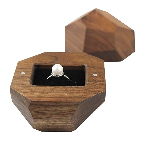 UOOOM Walnuss Holz Ring Box Handgefertigte Einzigartige Ringbox Schmuckschatullen für Vorschlag Verlobung Hochzeit Valentinstag (Walnuss Holz) von UOOOM