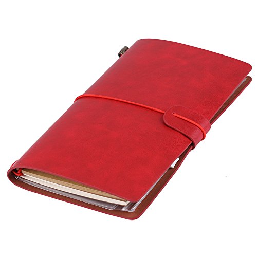 Asixx Notizbuch Leder, Leder Tagebuch Klassische Vintage-Stil Travelers Notebook für Mann & Frau Nachfüllbar Notizbuch & Travel Tagebuch, 20.8 x 12.8cm(Rot) von GREAT BRITISH TRADING LIMITED