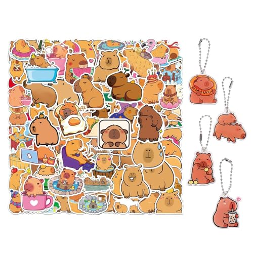 UOPJDD 100 Cartoon Capybar -Aufkleber Und 4 Stücke Capybar -Schlüsselanhänger, Süße Tieraufkleber, Lustige Schlüsselanhänger, Kindergeschenke. UOPJDD 100 Cartoon Capybar -Aufkleber Und 4 Stücke Capybar -Schlüsselanhänger, Süße Tieraufkleber, Lustige Schlüsselanhänger, Kindergeschenke. von UOPJDD