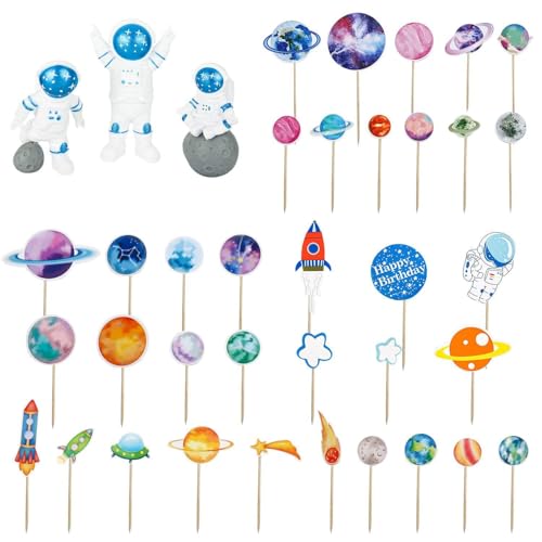 UOPJDD 4 Sets Von Karteneinsätzen Mit Planeten Und 3 Teile Astronaut -Ornamente, Kuchendekorationen, Raummotiven Für Die Geburtstagsfeier. UOPJDD 4 Sets Von Karteneinsätzen Mit Planeten Und 3 Teile Astronaut -Ornamente, Kuchendekorationen, Raummotiven Für Die Geburtstagsfeier. von UOPJDD