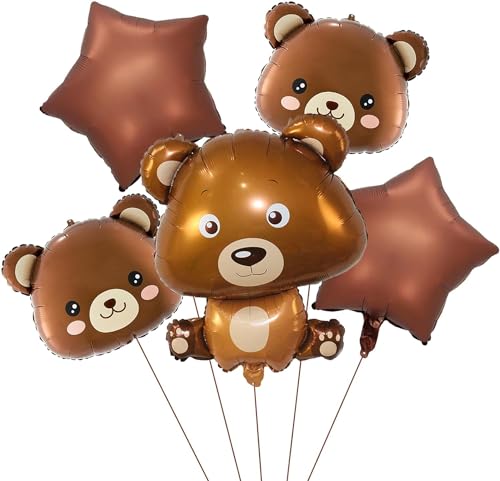 5 Stück Bär Folienballon Set, Bär Helium Ballons Geburtstag, Bären Luftballon Tiere Ballons, Niedliche Braunen Bär Luftballon für Party Dekoration Junge, süße Aluminium Folie Bär Kopf Ballon von UOPMQGB