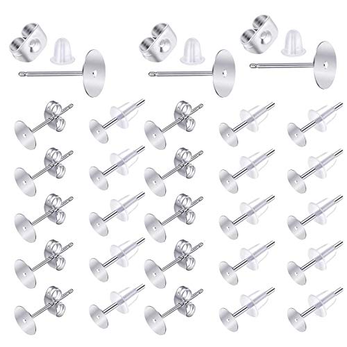600 Stück 5 mm Edelstahl-Ohrringpfosten und -verschlüsse, hypoallergen, flache Rückseite, blanko, Ohrringherstellung, mit Rückseiten und Gummistopfen für DIY-Schmuckherstellung von UOWAN