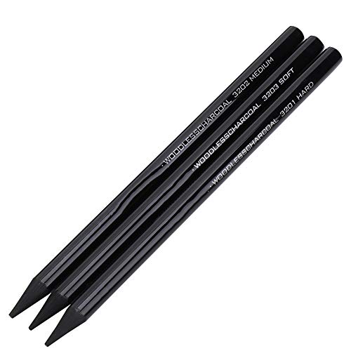 UPALDHOU Professionelle Holzkohlestifte Set mit Stiftpunkt für Künstler- 3PCS Hart/mittel/weiche Holz ohne Holzkohle-Stift Zeichnung Set von UPALDHOU