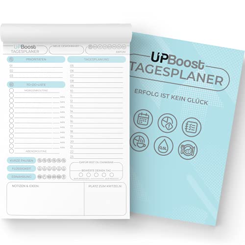 UPBoost® - Tagesplaner A4-50 Blatt - Produktivitätsplaner - To-Do-Liste - Prioritäten - Tagesplanung - undatiert - inkl. E-Book von UPBOOST