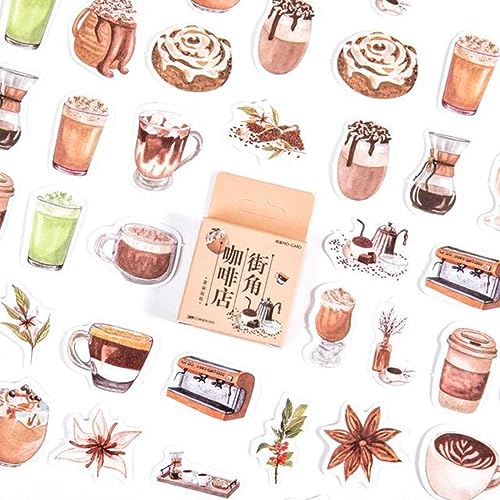 46 Stück Kawaii Washi Papier Aufkleber Set DIY Kunst Handwerk Klebeaufkleber Kaffee Getränk Brot Dekoratives Etikett für Album-als-Foto von UPCOT
