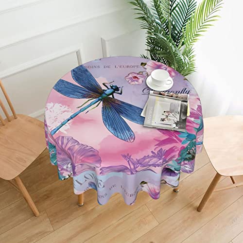 UPIKIT Dekorative Tischdecke, Rosa Blume und blaue Libelle, 152 cm, wasserdicht und fettdicht, für Innen- und Außenbereich, Restaurants, Hochzeiten von UPIKIT