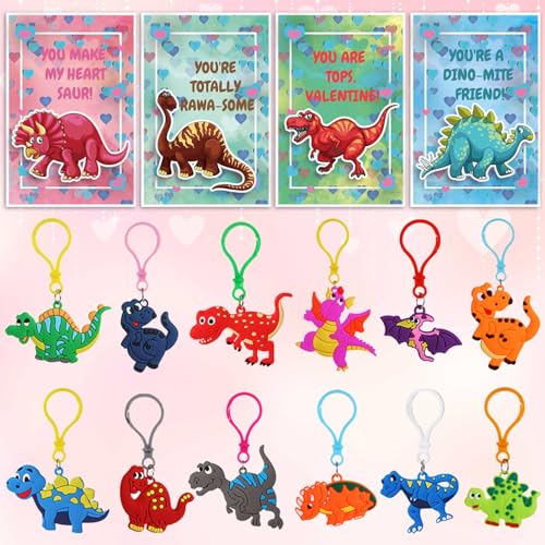 UPINLOOK Valentinstagsgeschenkkarten für Kinder, Klassenzimmer, Schule, Valentinstag, Austauschkarten mit Dinosaurier-Schlüsselanhänger für Mädchen, Jungen, Partygeschenke, Preise, 24 Stück UPINLOOK Valentinstagsgeschenkkarten für Kinder, Klassenzimmer, Schule, Valentinstag, Austauschkarten mit Dinosaurier-Schlüsselanhänger für Mädchen, Jungen, Partygeschenke, Preise, 24 Stück von UPINLOOK