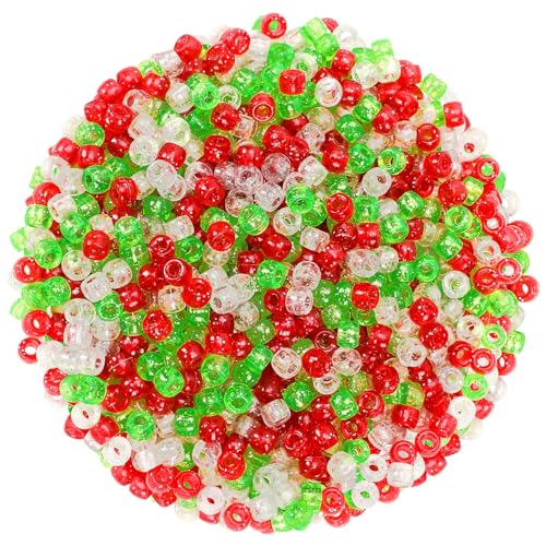 UPINS 1200Pcs Christmas Glitter Plastic Pony Beads Bulk for Necklace Bracelets Earrings Jewelry Making Christmas Party Decoration Supplies DIY Craft Hair Beads, 3 Farben für Weihnachten, (125-5026) von UPINS