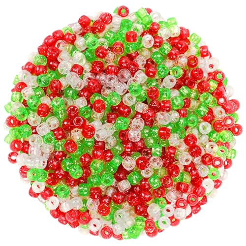 UPINS 1200Pcs Christmas Glitter Plastic Pony Beads Bulk for Necklace Bracelets Earrings Jewelry Making Christmas Party Decoration Supplies DIY Craft Hair Beads, 3 Farben für Weihnachten, (125-5026) von UPINS