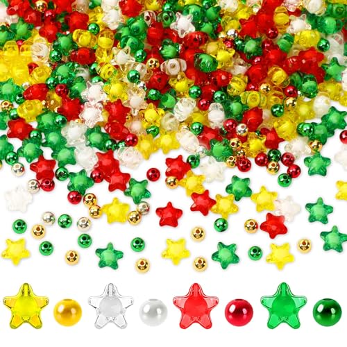 UPINS 1500 Stück Weihnachtsperlen, rot, grün, gold, silber, Bastelperlen, Stern-Abstandshalter für Weihnachten, Urlaub, DIY, Handwerk und Halskette, Armband, Ohrringe, Zubehör für Schmuckherstellung UPINS 1500 Stück Weihnachtsperlen, rot, grün, gold, silber, Bastelperlen, Stern-Abstandshalter für Weihnachten, Urlaub, DIY, Handwerk und Halskette, Armband, Ohrringe, Zubehör für Schmuckherstellung von UPINS