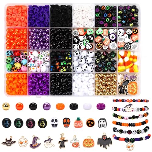 UPINS 2100 Stück + Halloween-Perlen zur Herstellung von Armbändern, Halloween-Perlen aus Ton zur Schmuckherstellung, Polymer-Ton, Pony-Buchstaben-Anhänger für DIY-Schmuckprojekte UPINS 2100 Stück + Halloween-Perlen zur Herstellung von Armbändern, Halloween-Perlen aus Ton zur Schmuckherstellung, Polymer-Ton, Pony-Buchstaben-Anhänger für DIY-Schmuckprojekte von UPINS