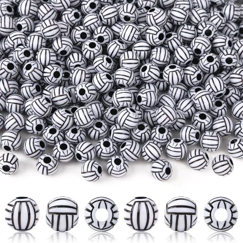 UPINS 300 Stück Harzperlen, Sportkugelperlen für Schmuckherstellung, DIY, Freundschaftsarmband, Schlüsselanhänger, Halskette, Zubehör, Volleyball, Bastelzubehör (12 mm) von UPINS