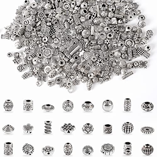 UPINS 300 Stück silberne Abstandshalter für Schmuckherstellung, Metall, tibetische, antike Perlen, Armband, Halskette, Handwerk, Legierung, lose Perlen mit Radom-Stile für DIY von UPINS