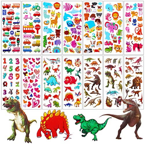 UPINS 3D Sticker für Kinder, 14 Blätter Tiere Sticker Kinder 3D Puffy Kinder Aufkleber Tiere Dinosaurier Sticker Set für Kinder von UPINS