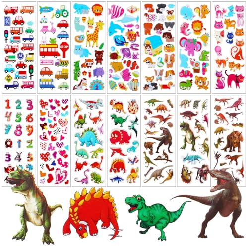 UPINS 3D Sticker für Kinder, 14 Blätter Tiere Sticker Kinder 3D Puffy Kinder Aufkleber Tiere Dinosaurier Sticker Set für Kinder von UPINS