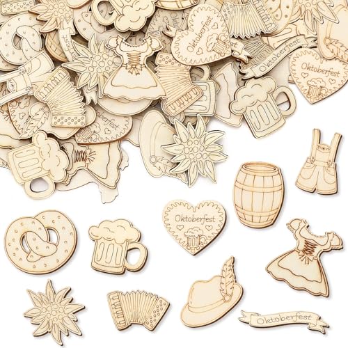 UPINS 80 Stücke für das Bierfest Tischdeko, 10 Designs Streudeko Holzconfetti für das Bayern Fest Edelweiss Bier Decoration für das Bierfest-Party Tisch für die Dekoration des Festivals Deko von UPINS