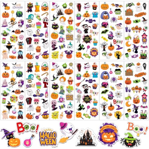 UPINS Halloween Aufkleber für Kinder, 12 Blatt 3D Puffy Sticker Geist Kürbis Totenkopf Fledermaus Spinne Schaumstoff Sticker für Halloween Partys, Geschenke, Scrapbooking, DIY-Basteln von UPINS