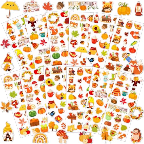 UPINS Herbst Aufkleber für Kinder - Schaumstoff 3D Thanksgiving Niedliche Kürbisse Ahornblatt Großpackung für Erntedankfest, Party, Geschenke von UPINS