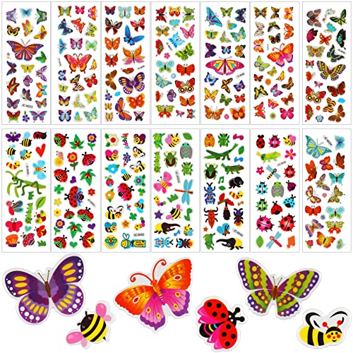 UPINS Insekten Sticker für Kinder, 14 Blätter Tier Insekten Aufkleber Kinder 3D Puffy Tier Insekten Sticker Set für Kinder von UPINS