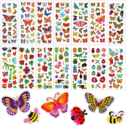 UPINS Insekten Sticker für Kinder, 14 Blätter 3D Puffy Tier Aufkleber Set von UPINS