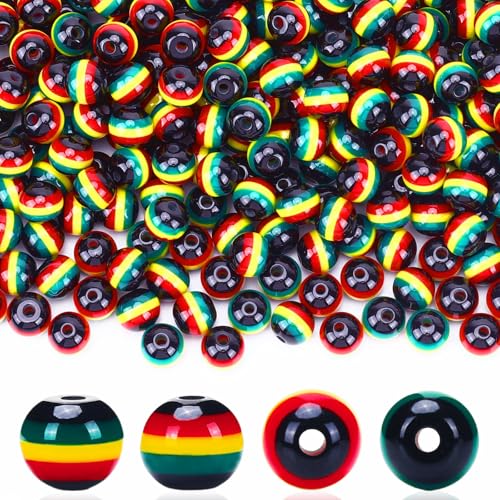 UPINS Runde Harzperlen, schwarz, rot, grün, gelb, Rasta-Perlen für Schmuckherstellung, Basteln, Juneteenth Party, schwarze Geschichte, Monat, Dekoration, Halskette, Armbänder, 500 Stück UPINS Runde Harzperlen, schwarz, rot, grün, gelb, Rasta-Perlen für Schmuckherstellung, Basteln, Juneteenth Party, schwarze Geschichte, Monat, Dekoration, Halskette, Armbänder, 500 Stück von UPINS