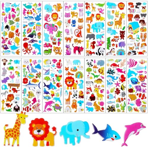 UPINS Tier Sticker für Kinder, 14 Blätter 3D Puffy Aufkleber Set von UPINS