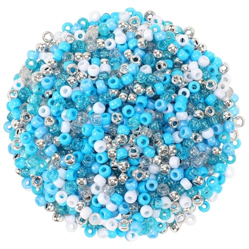 UPINS Winter-Pony-Perlen, blaue und weiße Pony-Perlen, Chanukka-Schneeflocken-Haar-Glitzer-Perlen, Großpackung Ozean-Meeresperlen zum Basteln, Freundschaft, Halsketten, Ohrringe, DIY, 1200 Stück von UPINS