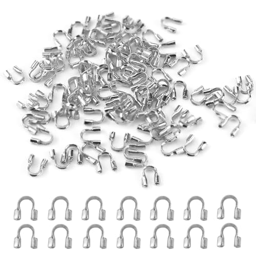 UPIQNG Drahtschutz, U-Form, Drahtschutzschlaufen, gefüllter Drahtschutz, Kabelschutz, Zubehör für DIY-Schmuckherstellung, 300 Stück, silberfarben von UPIQNG