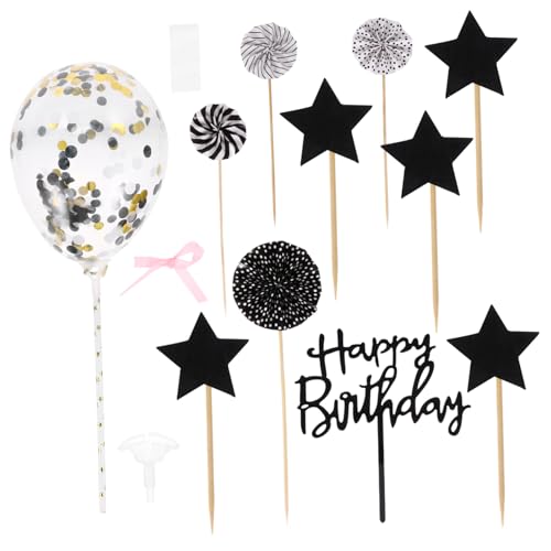UPKOCH 1 Satz Geburtstagskarte Ballon-Kuchen-Dekor metallisch schwarze Luftballons Cupcakes geburtstag zubehör Cupcake-Topper Geburtstagskuchen Karte einführen Pappbecher von UPKOCH