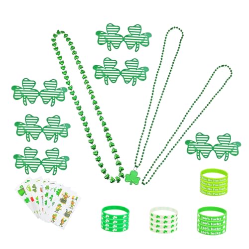 UPKOCH 1 Satz Kleeblatt Brille Halskette Armband und Tattoo Aufklebern Festliche Accessoires für Patrick's Day für Unvergessliche Partyerlebnisse von UPKOCH