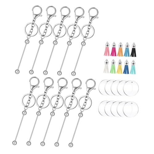 UPKOCH 10 Sätze Perlen -Schlüsselbund -Set Schlüsselringe Schlüsselanhänger mit Wärmeübertragung deko charms anhänger Quastenschlüssel Zubehör zur Schlüsselanhängerherstellung Wildleder- von UPKOCH
