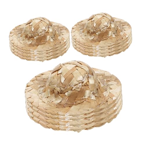 UPKOCH 12 Stück Geflochtener Strohhut Mini-strickmützen Aus Strohimitat Erste Luftig Basteln Sie Strohhüte Für Puppen Puppenhüte Gewebte Miniatur Handwerk Uv Kappe Beige von UPKOCH