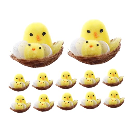 UPKOCH 12stücke Teiliges Mini Küken Ostern Dekofiguren Flauschige Küken Mit Nest Für Festliche Tischdekoration Und Ostern Party Favoriten Geeignet Für Wohnzimmer Garten Und Balkon von UPKOCH