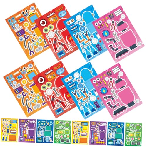 UPKOCH 16blätter Roboter Aufkleber Interaktive Puzzle Sticker Wiederverwendbare Und Abnehmbare Roboter-Themen Belohnungsaufkleber Für Partys Und Dekorationen von UPKOCH