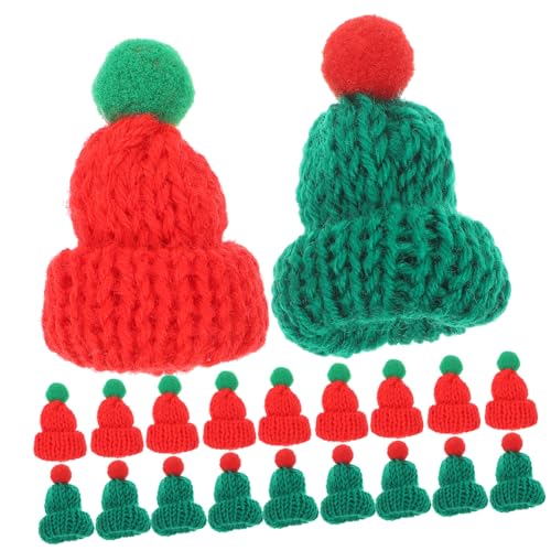 UPKOCH 20 Stück Teiliges Strick Weihnachtsmützen Rot Grün mit Kugeln Handgefertigte Weihnachtsdeko für DIY Basteln Miniatur Hüte für Flaschen Puppenhaus und Weihnachtsfeiern von UPKOCH