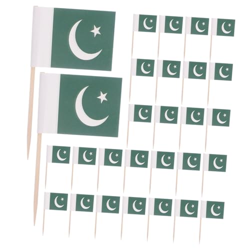 UPKOCH 200 Stück Pakistan Flaggen Zahnstocher aus Holz Kleine Mini Cupcake Topper Party Snack Picks für Kuchen Obst und Cocktail Robuste Appetizer Toothpicks für Feierlichkeiten von UPKOCH