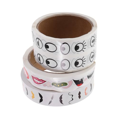UPKOCH 3 Rollen Selbstklebende Papieraufkleber mit Augen Mund und Schnurrbart Kreative DIY Sticker für Bastelprojekte Scrapbooking Partydeko Kinderfreundliche Vielseitige von UPKOCH