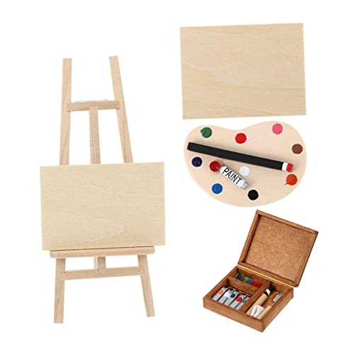 UPKOCH 4 Stück Miniatur Holzstaffelei Set Teilig mit Ölgemälde Aquarellpalette Zeichenbrett für Puppenhaus Möbel Detailreiche Miniatur Landschaftsdeko Geeignet als und Wohnraumdekoration von UPKOCH