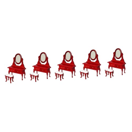 UPKOCH 5 Sätze Simulierter Schminktisch Kommode gehrungswinkel Miniatur-Hausmöbel Miniaturmöbel Modelle Spielzeuge Tischspielzeug Puppenmöbel europäischer Stil Ornamente Baby hölzern rot von UPKOCH