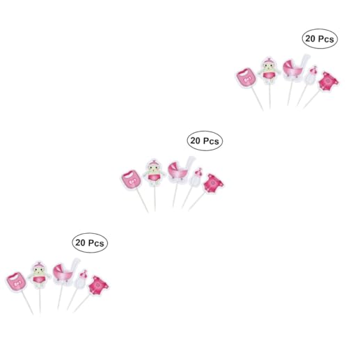 UPKOCH 60 Stk Kuchen Topper Kuh-Party-Stirnband Cupcakes Karikatur Geburtstagskuchen Kuchendekorationen Cupcake-Picks doppelseitig schmücken Zylinder Karte einführen Rosa von UPKOCH