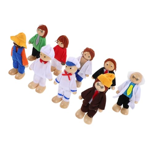 UPKOCH 9 Stück Teiliges Holzpuppenfamilien Set mit Beweglichen Gelenken Biegsamen Holzfiguren für Kreatives Rollenspiel und Soziale Entwicklung Inklusive Vielseitiger Berufs Charaktere von UPKOCH