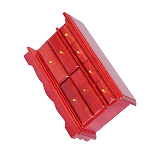 UPKOCH Miniatur Holz Nachttisch Kommode Puppenhaus Möbel Dekoration Mehrschubladig Klassisch Rote Holzfarbe Zubehör für DIY Sammler von UPKOCH