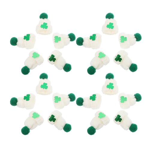 UPKOCH St. Mini-Partyhüte Zum Patrick's Day: 20 Stück Mini-Strickmützen Kleine Grüne Kleeblätter Puppenmütze Winzige Irische Kleeblattmütze -Wollmütze Für Diy-Kunst St. Patricks von UPKOCH