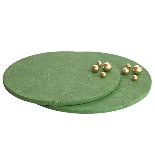 UPPER DECOR Modernes dekoratives Serviertablett, rund, Shagreen-Ledertabletts mit goldfarbenen polierten Metallperlen, Ottoman-Tablett, Couchtisch, dekorative Tabletts für Heimdekoration, 2 Stück UPPER DECOR Modernes dekoratives Serviertablett, rund, Shagreen-Ledertabletts mit goldfarbenen polierten Metallperlen, Ottoman-Tablett, Couchtisch, dekorative Tabletts für Heimdekoration, 2 Stück von UPPER DECOR
