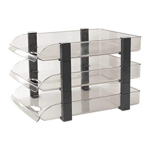 UPQRSG Schreibtisch Ablage Briefablage, A4 Format, Durchsichtiger Stapelbarer Dokumenten Organizer, Rutschfester Schreibtisch Organizer für Den Büro Dokumenten Desktop(3L Schwarz) von UPQRSG